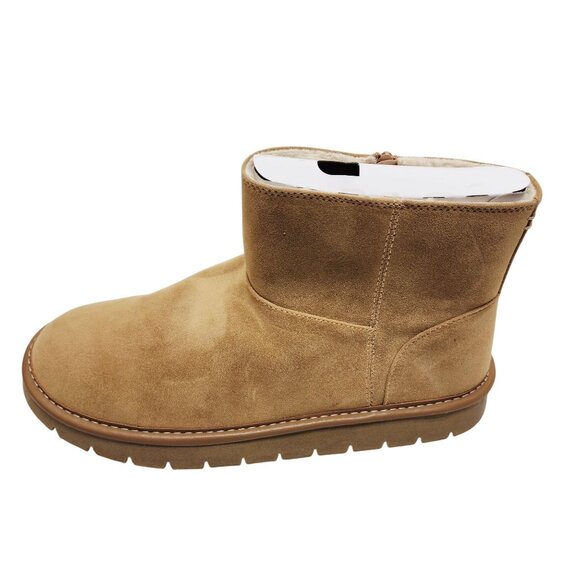 Womens Tan Suede Ankle Boots With Side Zipper Closure & Faux Fur Lining Size 10 - Picture 2 of 9